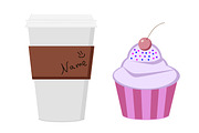 Coffee cup with cupcake vector img