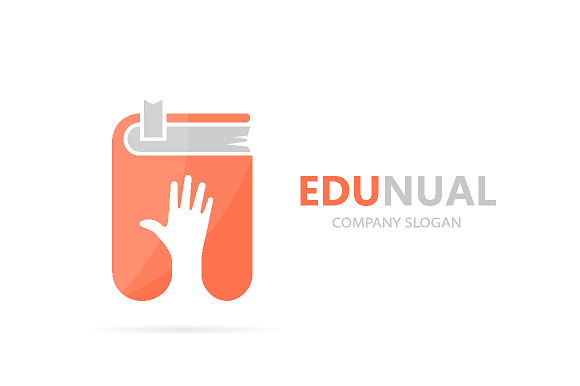 Vector of hand and book logo combination. Arm and library symbol or icon. Unique bookstore and support logotype design template. in Logo Templates - product preview 1