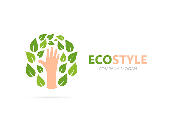 Vector of hand and leaf logo combination. Arm and eco symbol or icon. Unique organic and support logotype design template. in Logo Templates - product preview 1
