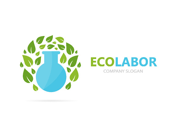 Vector of flask and leaf logo combination. Laboratory and eco symbol or icon. Unique organic and bottle logotype design template. in Logo Templates - product preview 1