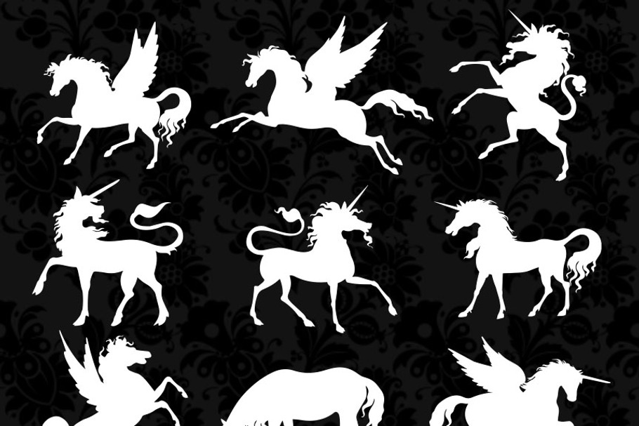Unicorn and Pegasus Silhouettes