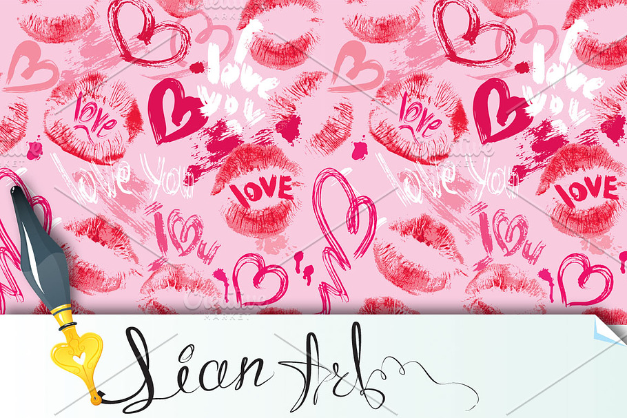 Seamless pattern with hearts, lips in Patterns - product preview 8