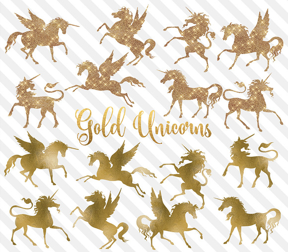 Gold Unicorn and Pegasus Clipart in Objects - product preview 1