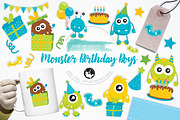 Monster Birthday Boys illustrations 