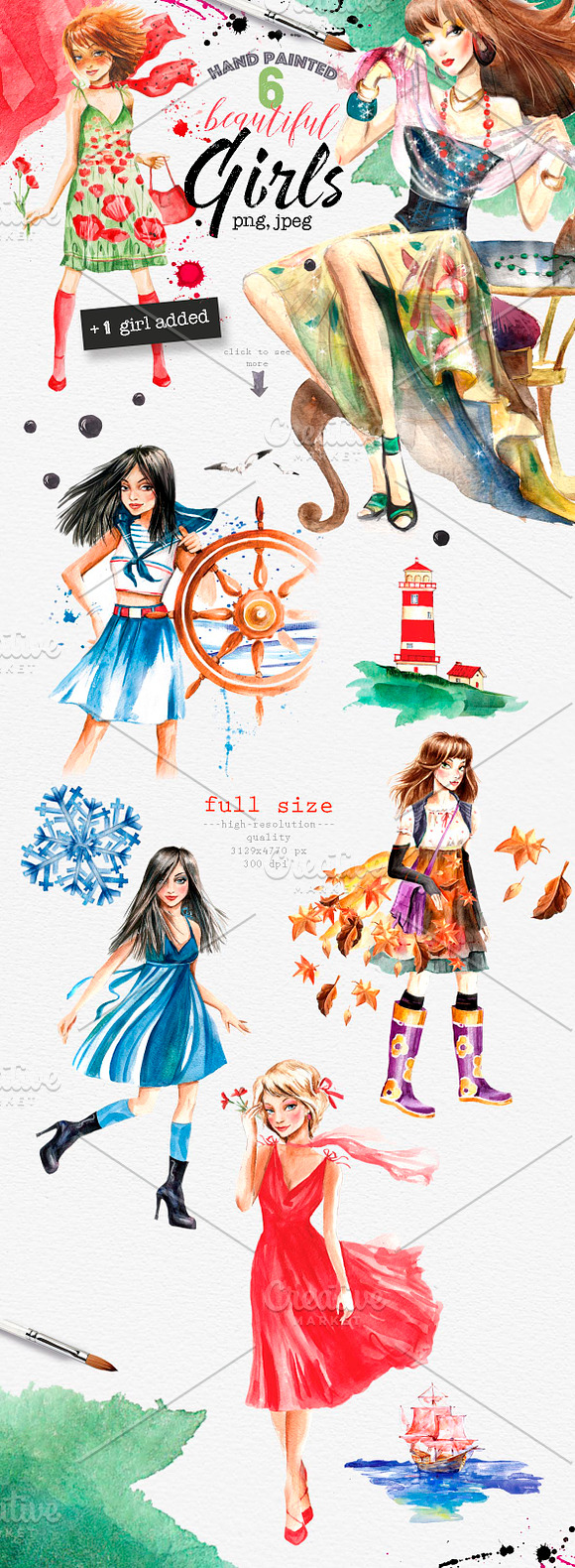 6 Beautiful girls  in Illustrations - product preview 6