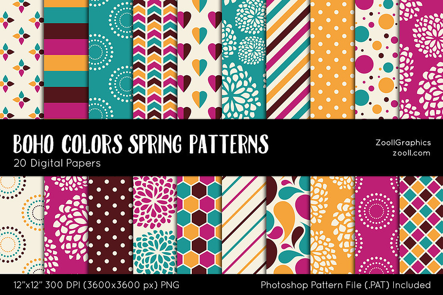 Boho Colors Spring Digital Papers in Patterns - product preview 8