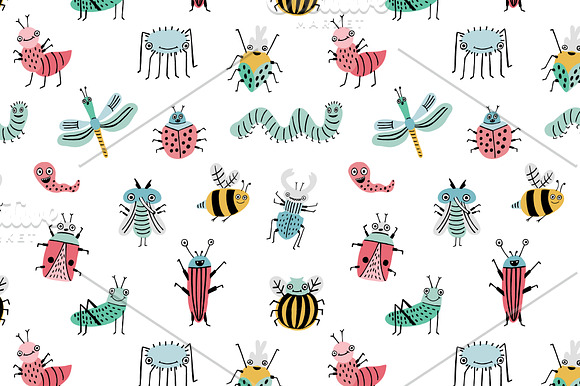 funny bugs doodle set and pattern in Patterns - product preview 1