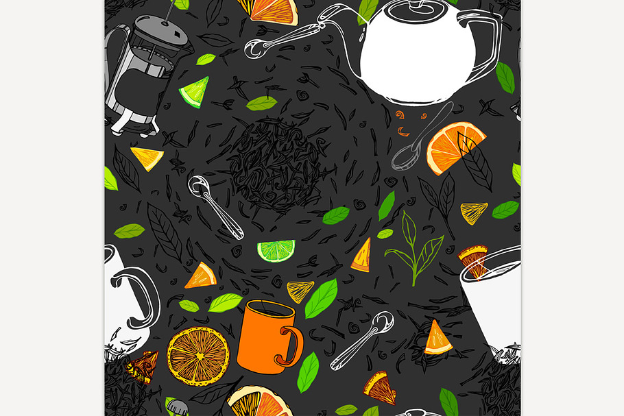 Hand Drawn Seamless Tea Pattern in Patterns - product preview 8