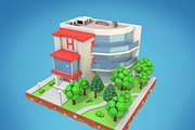 Cartoon Hotel Low Poly 3D Model