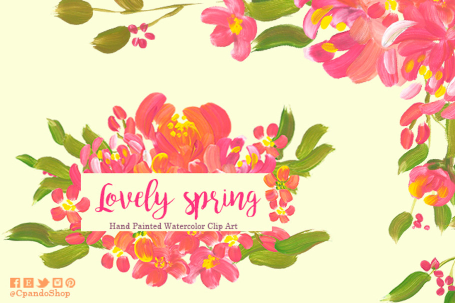 Lovely spring watercolor floral clip in Illustrations - product preview 8