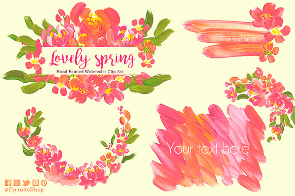 Lovely spring watercolor floral clip in Illustrations - product preview 1