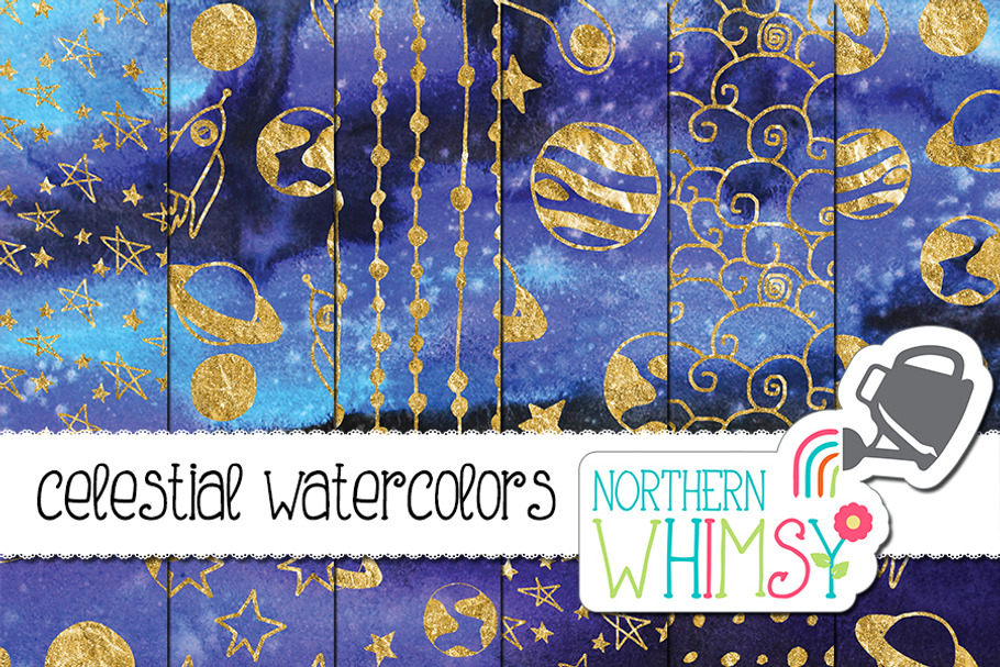 Watercolor Space Patterns - Gold