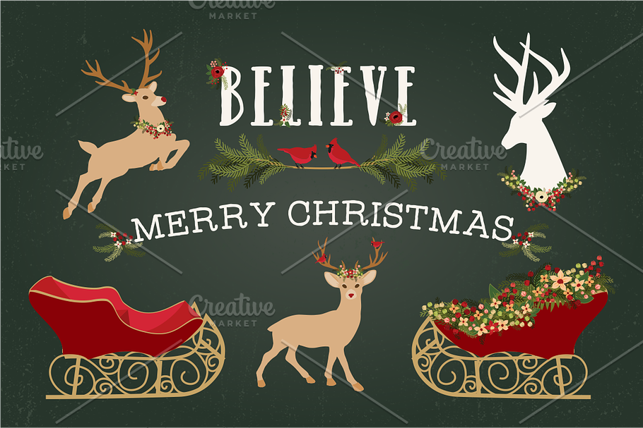 Christmas Deer, Sleigh & Antlers