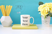 Yellow & Blue Mug Styled Stock Photo