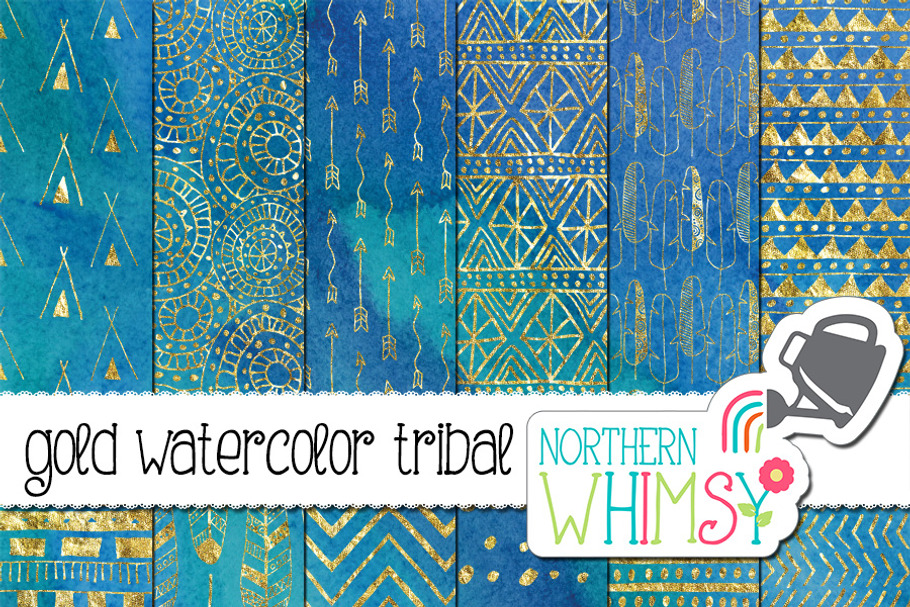Blue Watercolor Tribal Patterns in Patterns - product preview 8