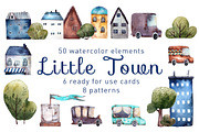 Little Town - Watercolor Clip Art