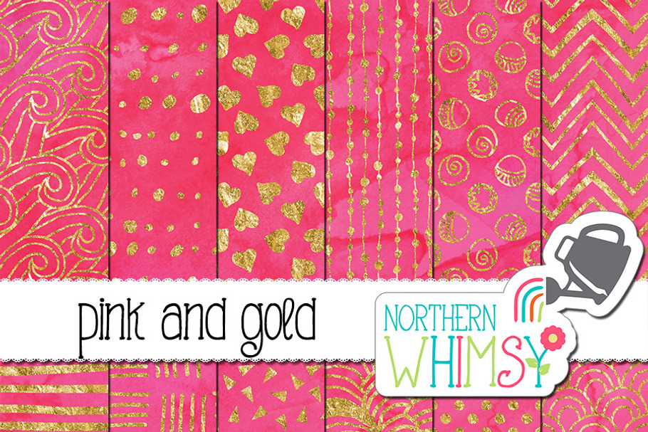 Pink and Gold Watercolor Patterns in Patterns - product preview 8