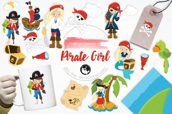 Pirate Girl illustration pack in Illustrations - product preview 2