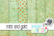 Mint and Gold Watercolor Patterns
