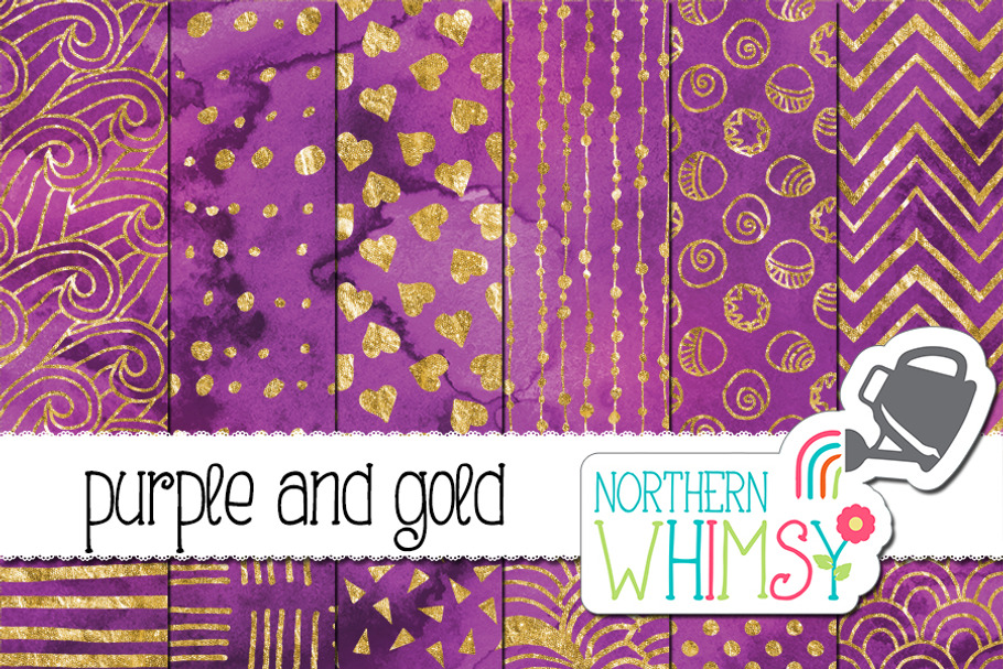 Purple and Gold Watercolor Patterns