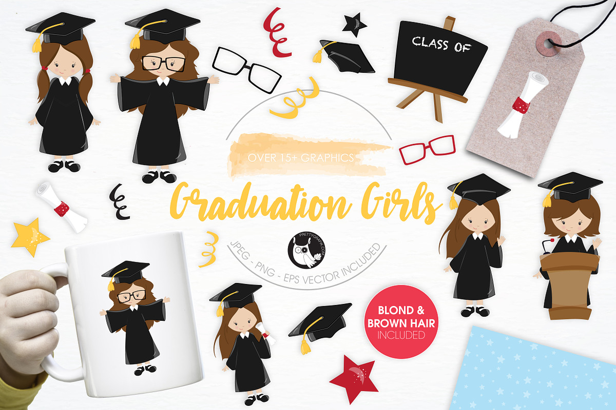 Graduation Girls illustration pack in Illustrations - product preview 8