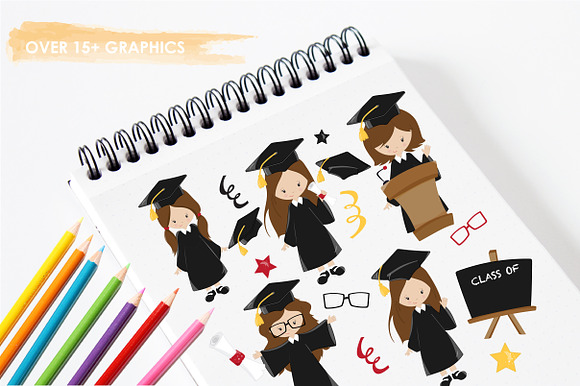 Graduation Girls illustration pack in Illustrations - product preview 2