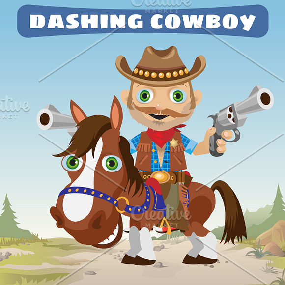 Young cowboy on a horse in Illustrations - product preview 2