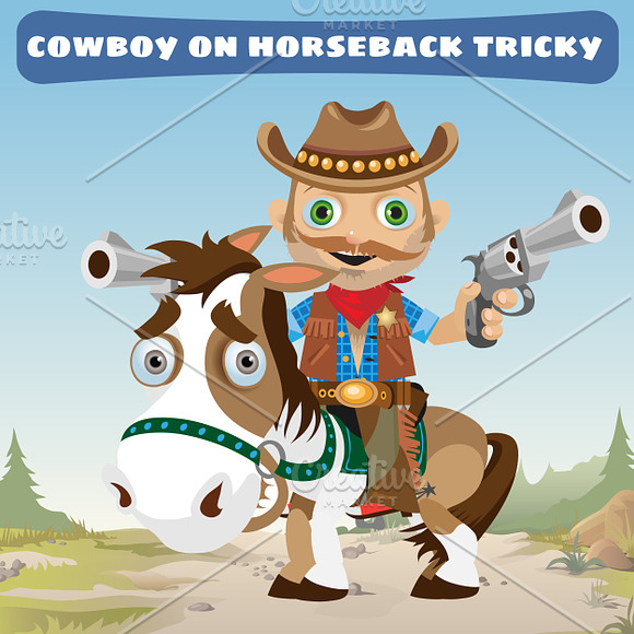 Young cowboy on a horse in Illustrations - product preview 3