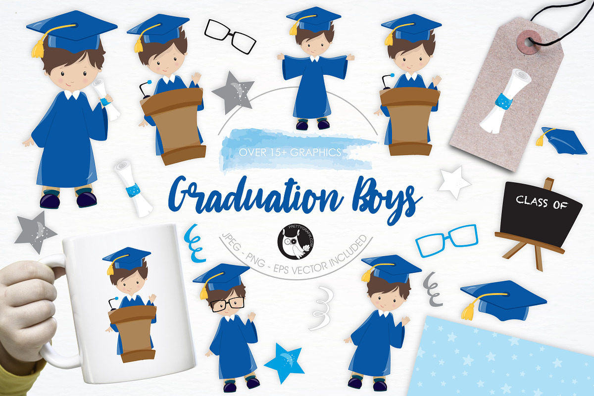 Graduation Boys illustration pack in Illustrations - product preview 8
