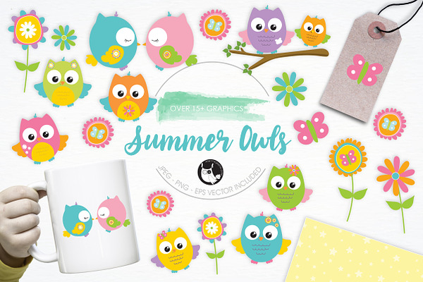 Summer Owls illustration pack