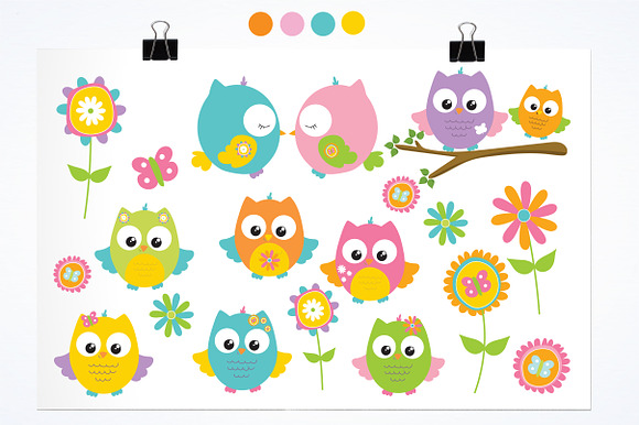 Summer Owls illustration pack in Illustrations - product preview 1