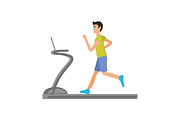 Man runs on a treadmill at the gym. 