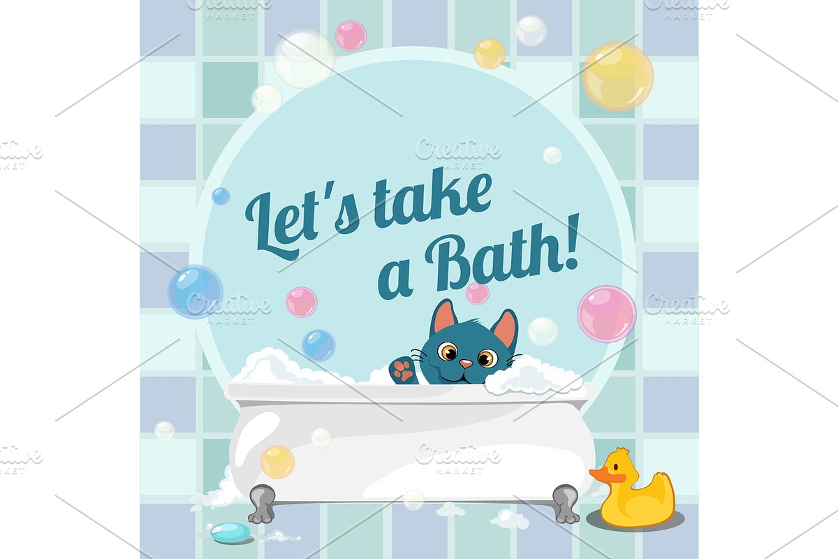 Cartoon kitten taking a bath in Illustrations - product preview 8