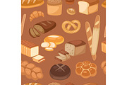 Baton bread seamless pattern cartoon vector illustration of graphic loaf snack wheat bakery design.