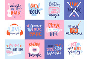 Music love motivation lables badges karaoke related vintage design elements vector illustration.