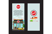 Sushi vertical flyers with shop building