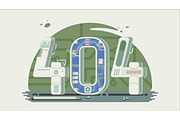 Page not found error 404 vector concept with robots and machinery.