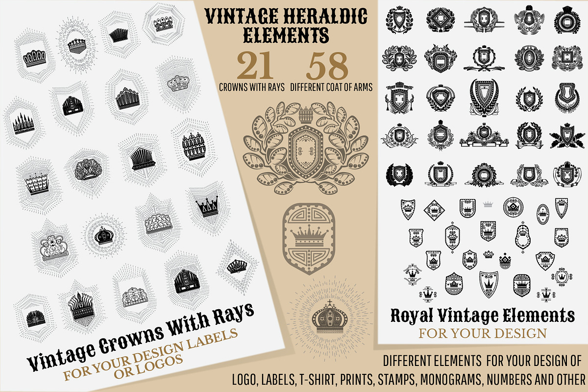Set of heraldic vintage elements in Logo Templates - product preview 8