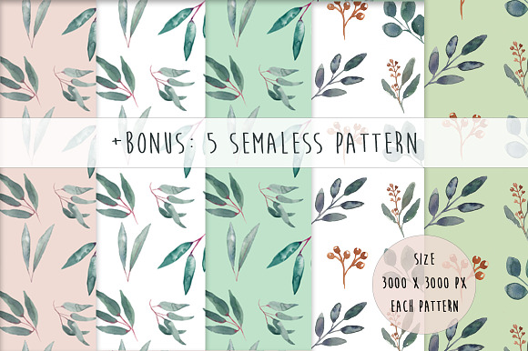 Elegant Watercolor Eucalyptus Leaves in Illustrations - product preview 7