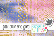 Pink Blue and Gold Watercolors