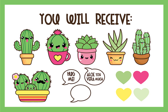 Kawaii succulents in Illustrations - product preview 1
