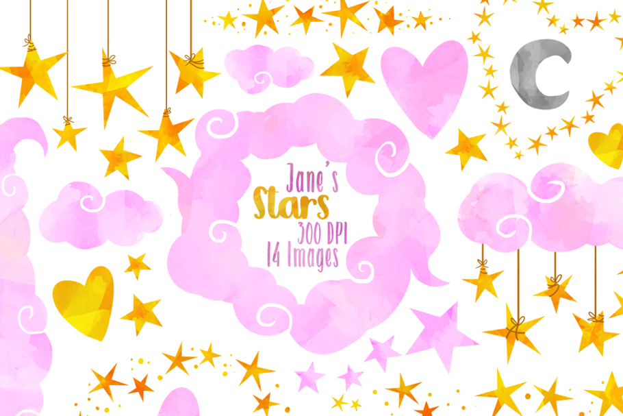 Pink Clouds and Stars Clipart