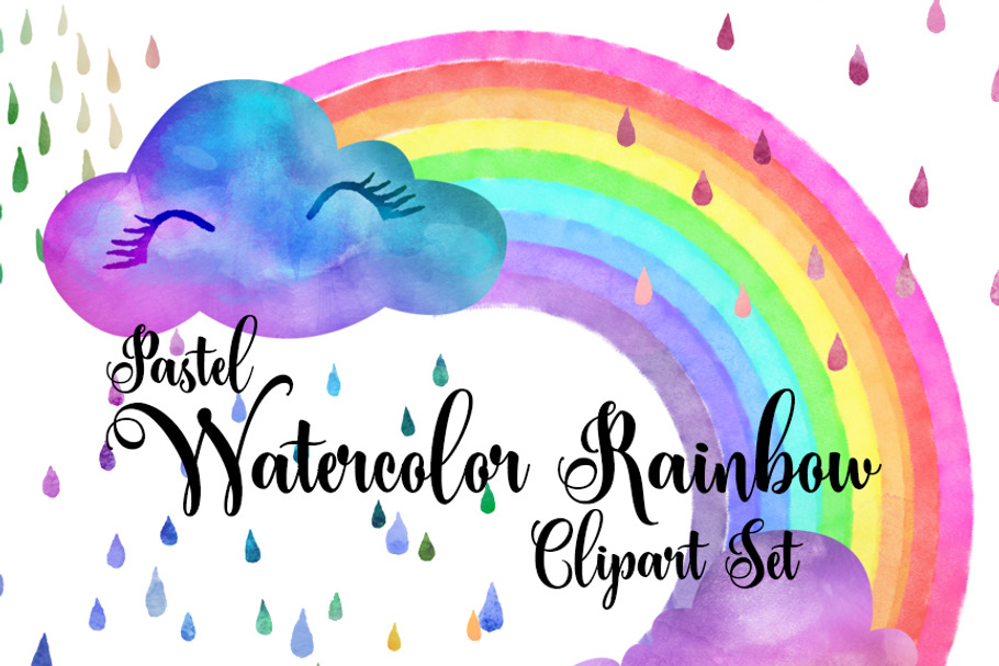 Pastel Watercolor Rainbows Clipart