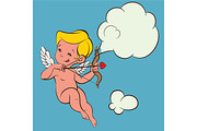 Cupid Love silhouette with bow and arrow and speech bubble