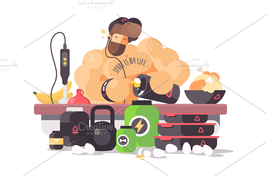 Bodybuilder prepare protein cocktail in Illustrations - product preview 8
