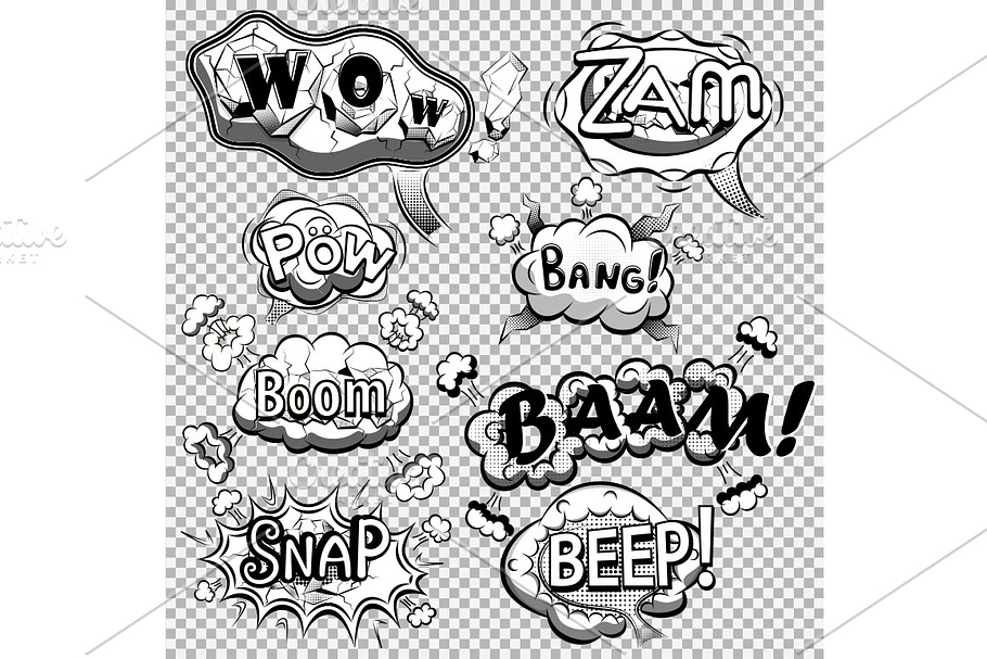 Black and white comic speech bubbles in Illustrations - product preview 8