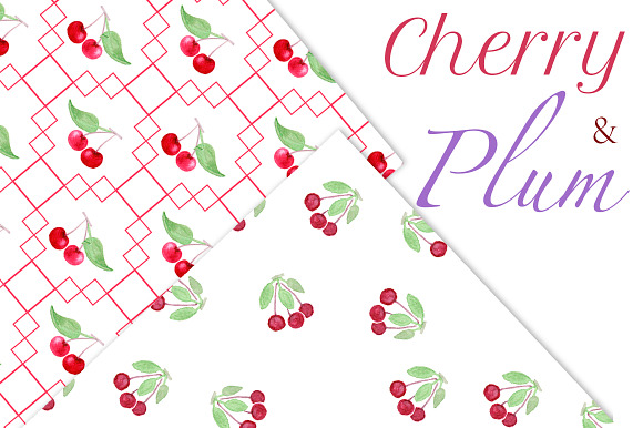 CHERRY & PLUM set clipart, patterns in Illustrations - product preview 2