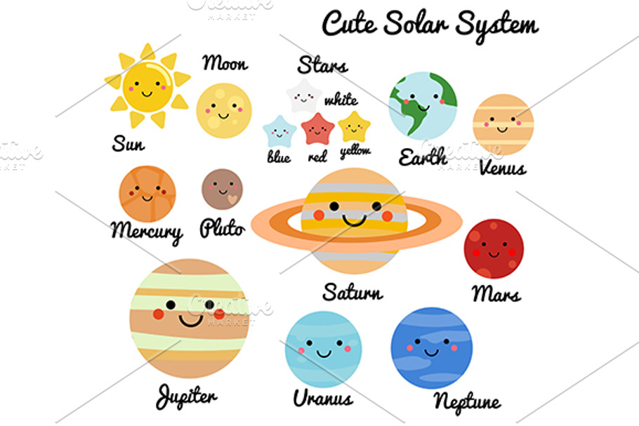Cute solar system. Space elements in Illustrations - product preview 8