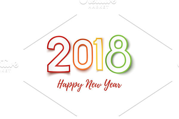 Happy New Year 2018. Colorful paper design pn white.