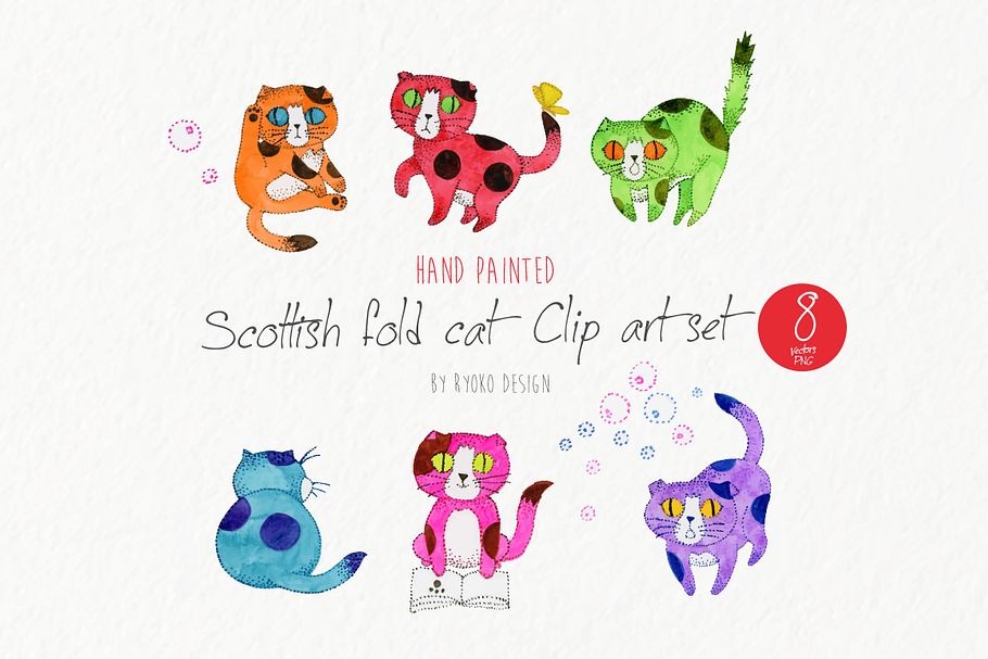 Scottish fold cat watercolor graphic in Illustrations - product preview 8